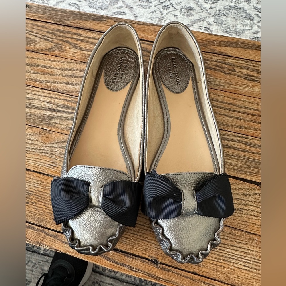 Kate Spade Metallic flats with bow detail